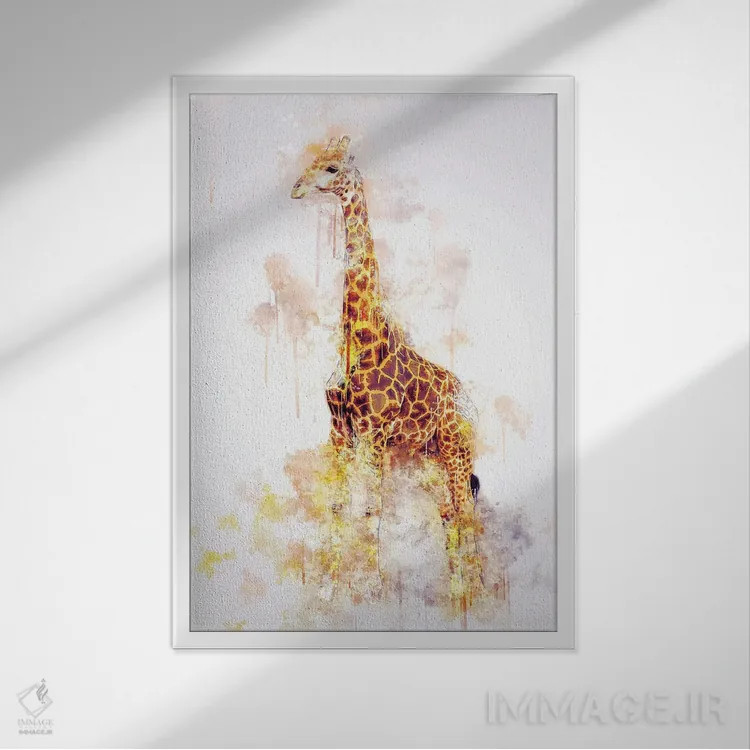 تابلو دکوراتیو زرافه اثر کورنل ولاد - نمای قابدار سفید