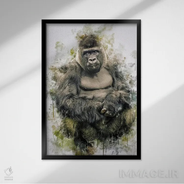 تابلو دکوراتیو گوریل اثر کورنل ولاد - نمای قابدار مشکی