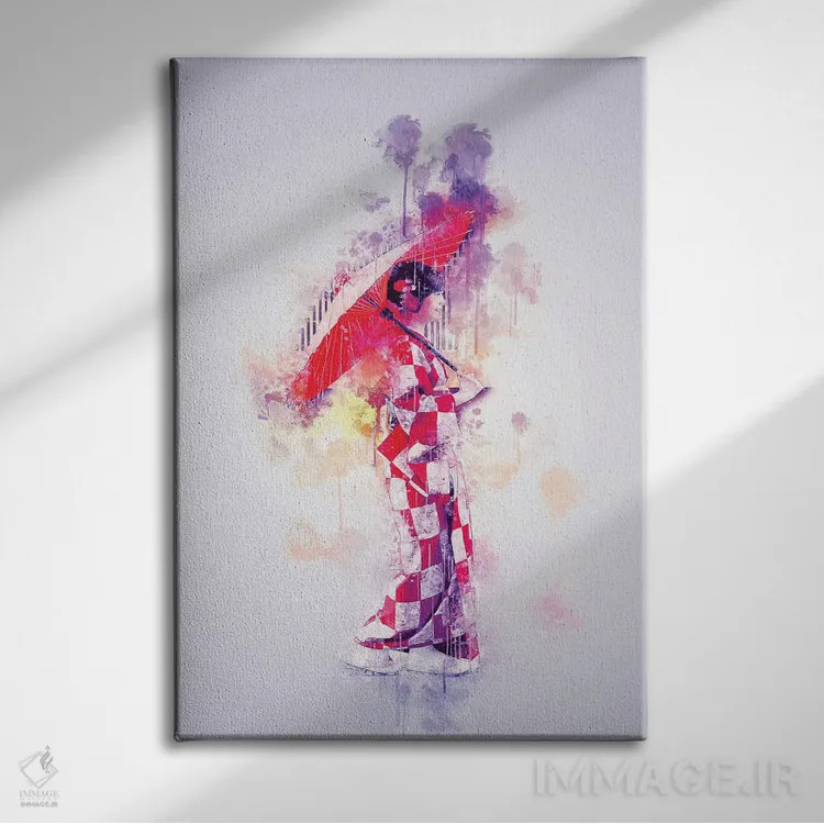 تابلو دکوراتیو دختر ژاپنی اثر کورنل ولاد - نمای روبهرو روی دیوار