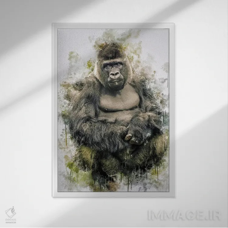 تابلو دکوراتیو گوریل اثر کورنل ولاد - نمای قابدار سفید