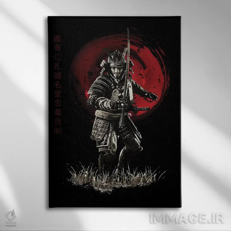 تابلو دکوراتیو سامورایی بوشیدو آماده حمله اثر کورنل ولاد - نمای روبهرو روی دیوار