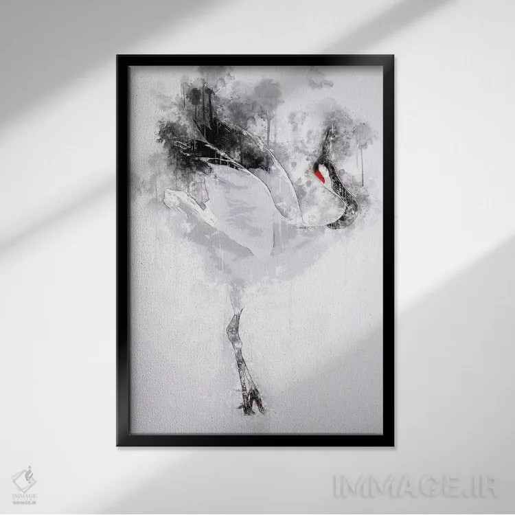 تابلو دکوراتیو درنای تاج قرمز ژاپنی اثر کورنل ولاد - نمای قابدار مشکی