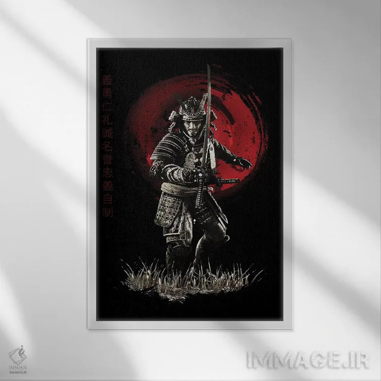 تابلو دکوراتیو سامورایی بوشیدو آماده حمله اثر کورنل ولاد - نمای قابدار سفید