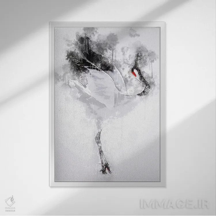 تابلو دکوراتیو درنای تاج قرمز ژاپنی اثر کورنل ولاد - نمای قابدار سفید