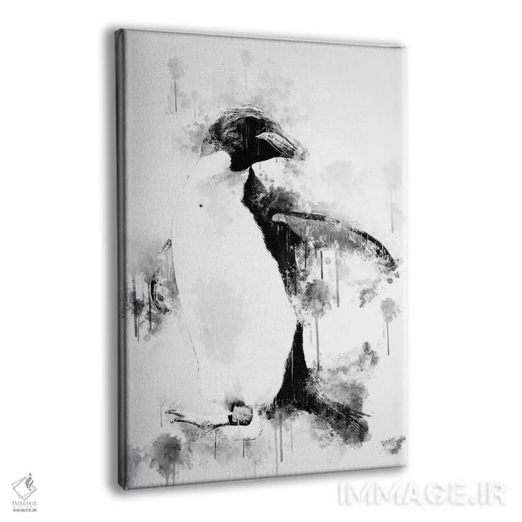 تابلو دکوراتیو پنگوئن ماکارونی در سیاه و سفید اثر کورنل ولاد - نمای پرسپکتیو محصول