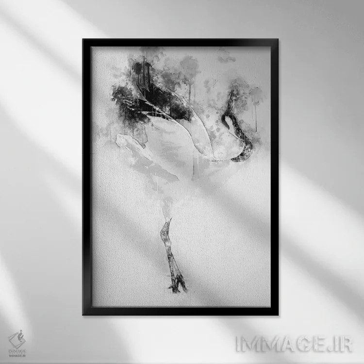 تابلو دکوراتیو درنای تاج قرمز ژاپنی سیاه و سفید اثر کورنل ولاد - نمای قابدار مشکی