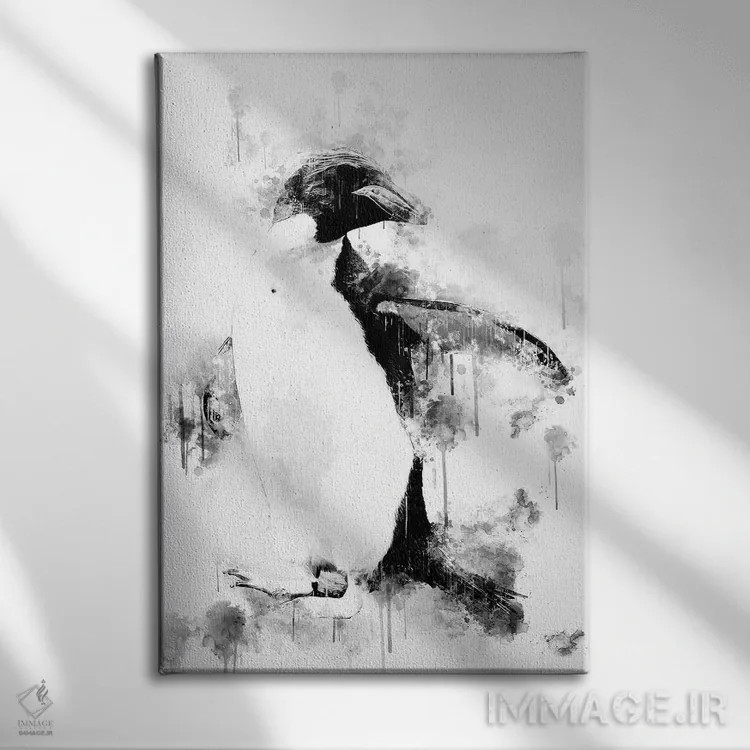 تابلو دکوراتیو پنگوئن ماکارونی در سیاه و سفید اثر کورنل ولاد - نمای روبهرو روی دیوار