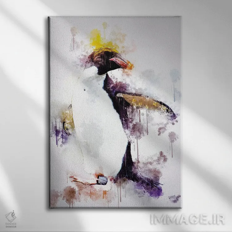 تابلو دکوراتیو پنگوئن ماکارونی اثر کورنل ولاد - نمای روبهرو روی دیوار