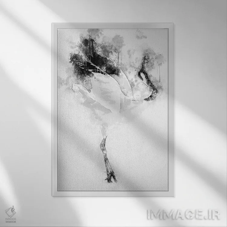 تابلو دکوراتیو درنای تاج قرمز ژاپنی سیاه و سفید اثر کورنل ولاد - نمای قابدار سفید