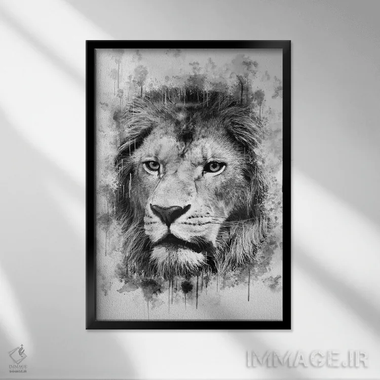 تابلو دکوراتیو سر شیر اثر کورنل ولاد - نمای قابدار مشکی