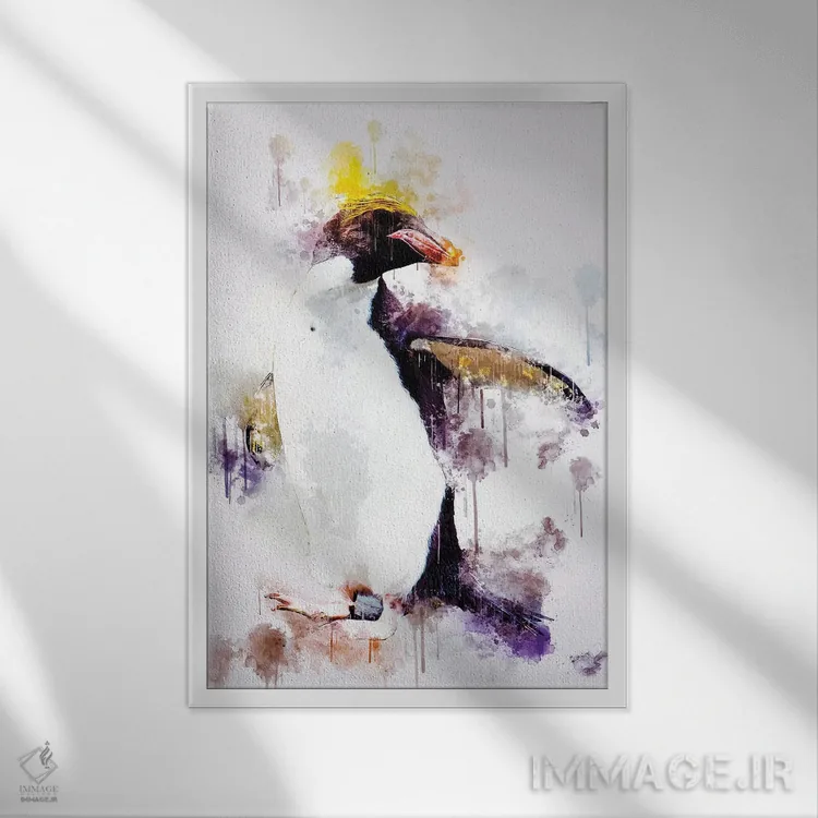 تابلو دکوراتیو پنگوئن ماکارونی اثر کورنل ولاد - نمای قابدار سفید