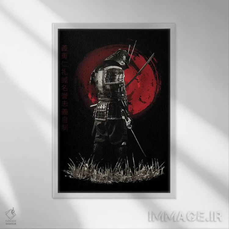 تابلو دکوراتیو سامورایی بوشیدو با پشت برگشته اثر کورنل ولاد - نمای قابدار سفید