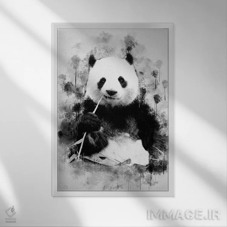 تابلو دکوراتیو پاندا در سیاه و سفید اثر کورنل ولاد - نمای قابدار سفید