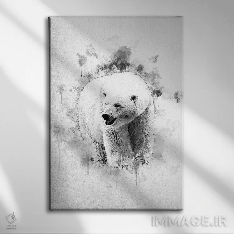 تابلو دکوراتیو خرس قطبی در سیاه و سفید اثر کورنل ولاد - نمای روبهرو روی دیوار