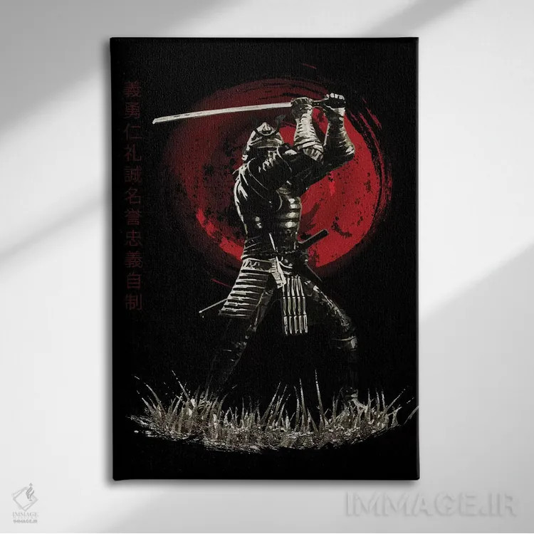 تابلو دکوراتیو سامورایی بوشیدو در حال دفاع اثر کورنل ولاد - نمای روبهرو روی دیوار