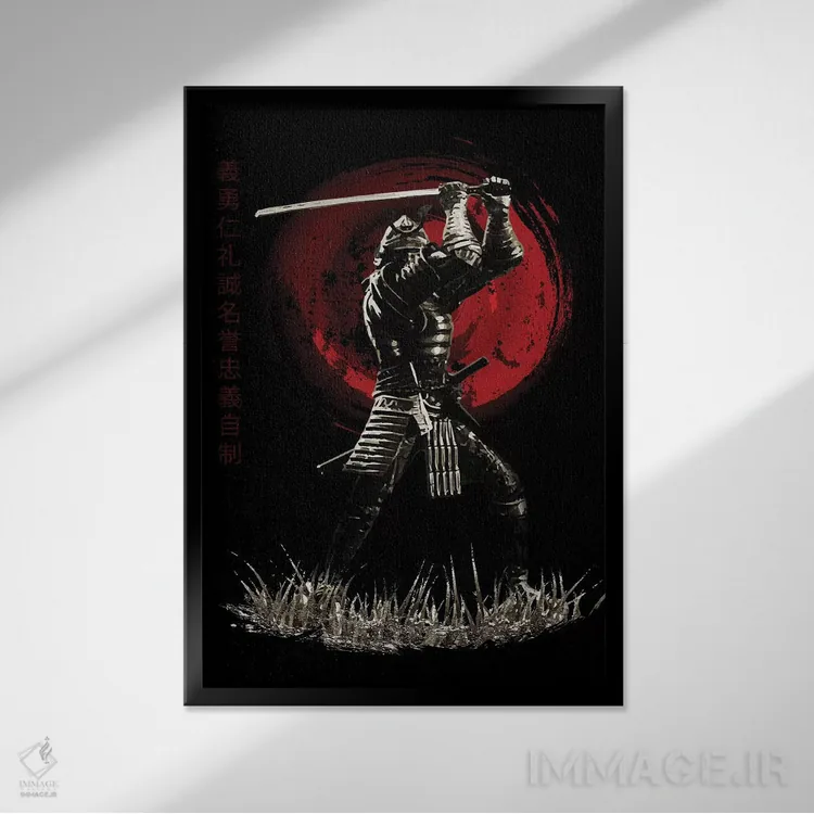 تابلو دکوراتیو سامورایی بوشیدو در حال دفاع اثر کورنل ولاد - نمای قابدار مشکی