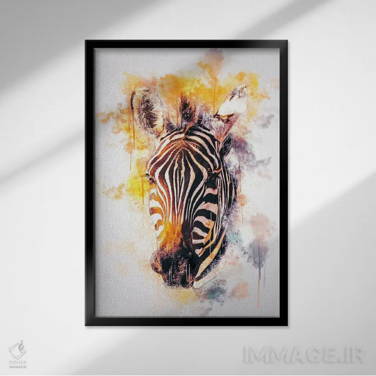 تابلو دکوراتیو سر گورخر اثر کورنل ولاد - نمای قابدار مشکی