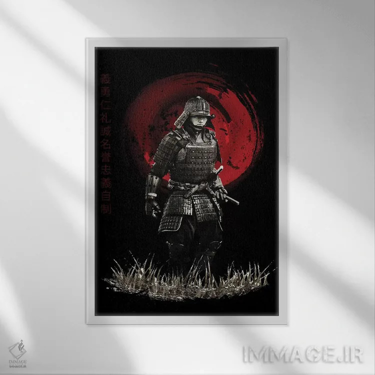 تابلو دکوراتیو سامورایی بوشیدو در حال رژه اثر کورنل ولاد - نمای قابدار سفید