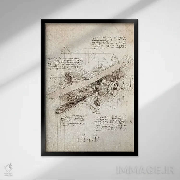 تابلو دکوراتیو هواپیمای دوباله اثر کورنل ولاد - نمای قابدار مشکی