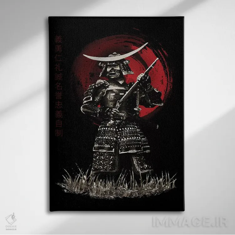 تابلو دکوراتیو سامورایی بوشیدو با تفنگ اثر کورنل ولاد - نمای روبهرو روی دیوار
