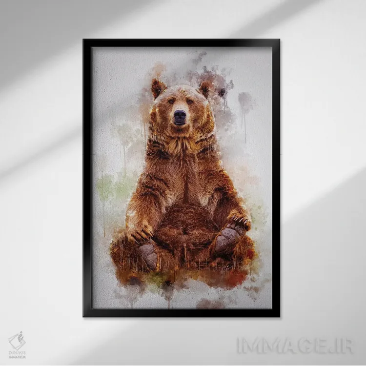 تابلو دکوراتیو خرس قهوه ای اثر کورنل ولاد - نمای قابدار مشکی
