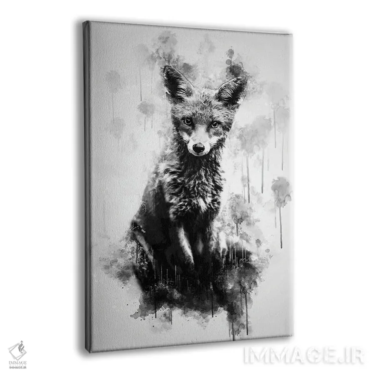 تابلو دکوراتیو روباه نشسته در سیاه و سفید اثر کورنل ولاد - نمای پرسپکتیو محصول