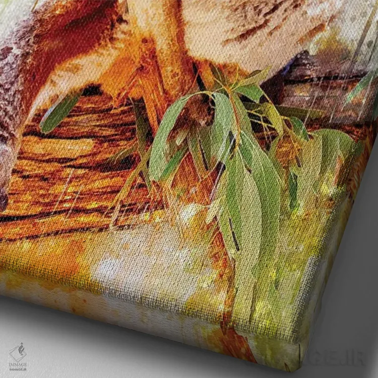 تابلو دکوراتیو کوالا روی شاخه اثر کورنل ولاد - نمای نزدیک بافت بوم