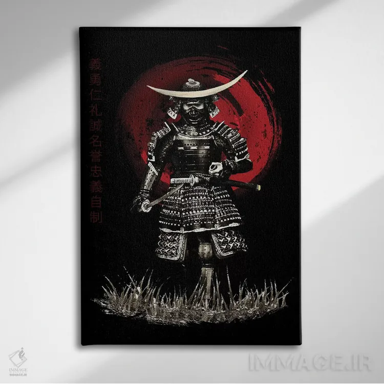 تابلو دکوراتیو سامورایی بوشیدو آماده حمله اثر کورنل ولاد - نمای روبهرو روی دیوار
