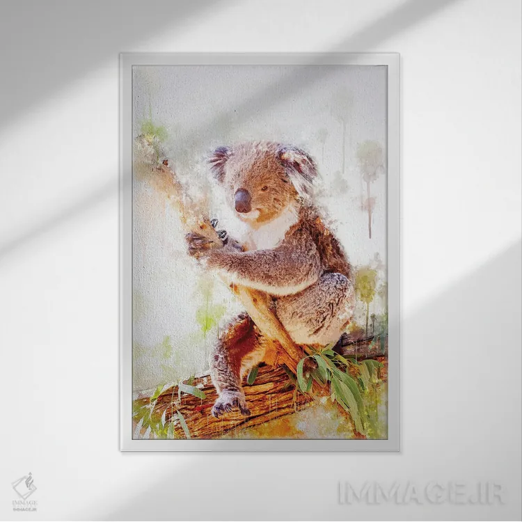 تابلو دکوراتیو کوالا روی شاخه اثر کورنل ولاد - نمای قابدار سفید