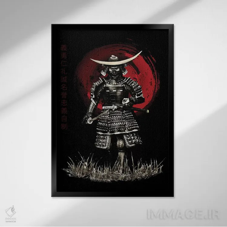 تابلو دکوراتیو سامورایی بوشیدو آماده حمله اثر کورنل ولاد - نمای قابدار مشکی