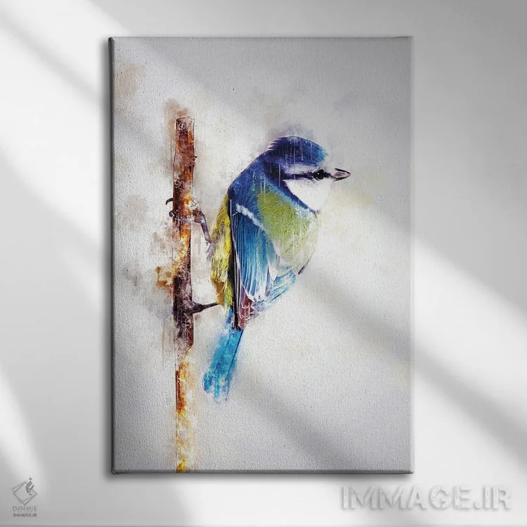 تابلو دکوراتیو پرنده روی شاخه اثر کورنل ولاد - نمای روبهرو روی دیوار