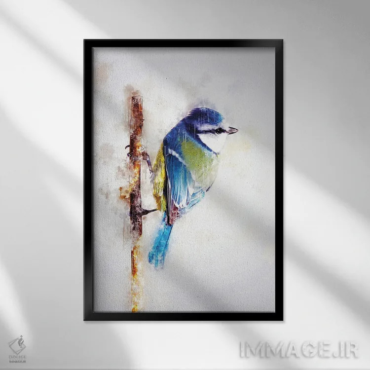 تابلو دکوراتیو پرنده روی شاخه اثر کورنل ولاد - نمای قابدار مشکی