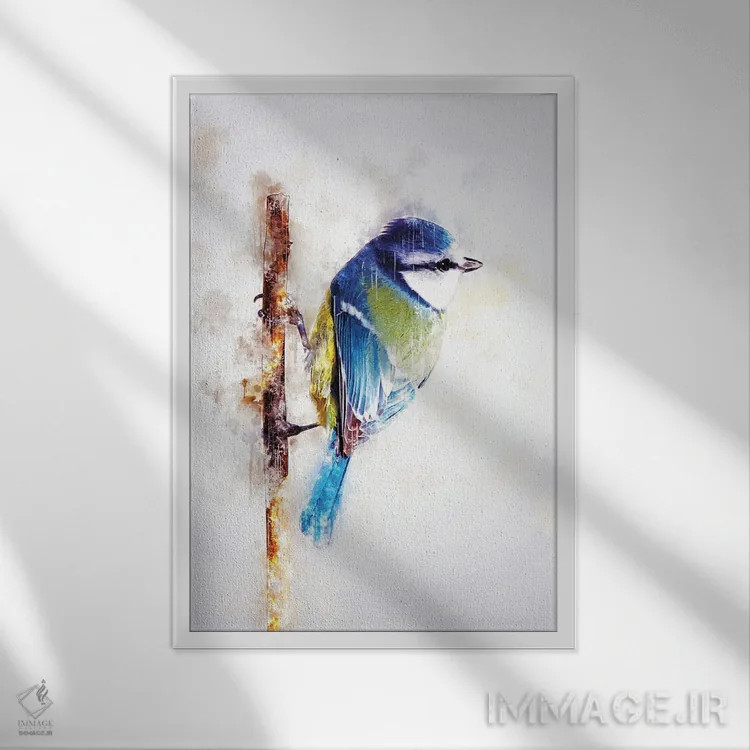 تابلو دکوراتیو پرنده روی شاخه اثر کورنل ولاد - نمای قابدار سفید