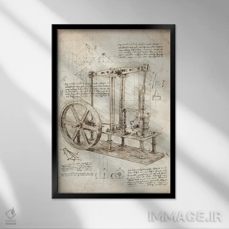 تابلو دکوراتیو موتور بخار برنجی اثر کورنل ولاد - نمای قابدار مشکی