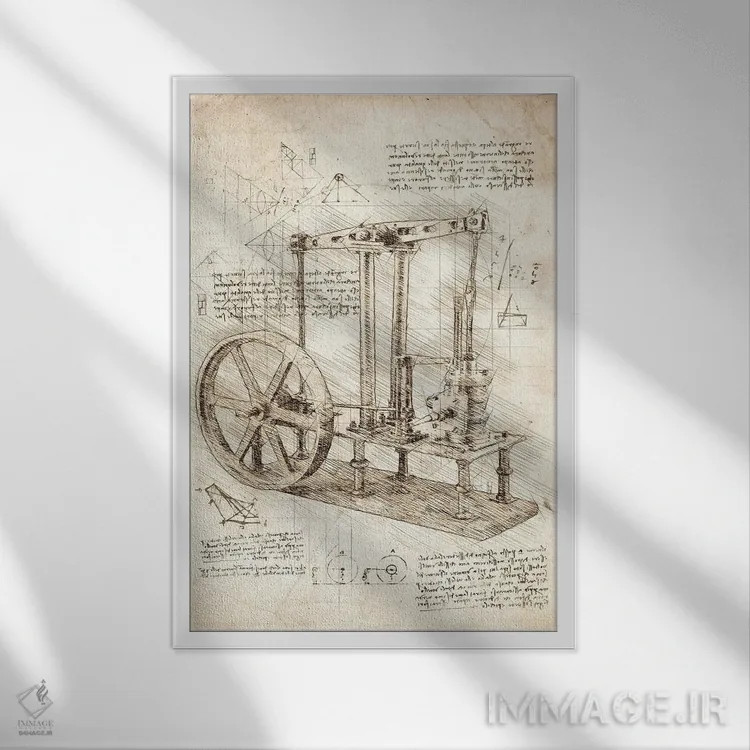 تابلو دکوراتیو موتور بخار برنجی اثر کورنل ولاد - نمای قابدار سفید