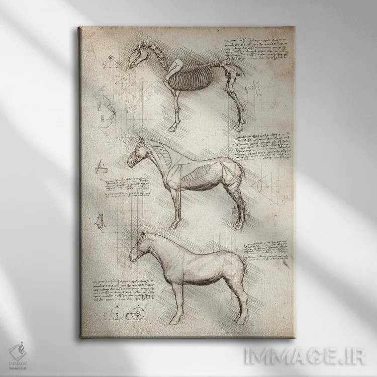 تابلو دکوراتیو کالبدشناسی اسب اثر کورنل ولاد - نمای روبهرو روی دیوار