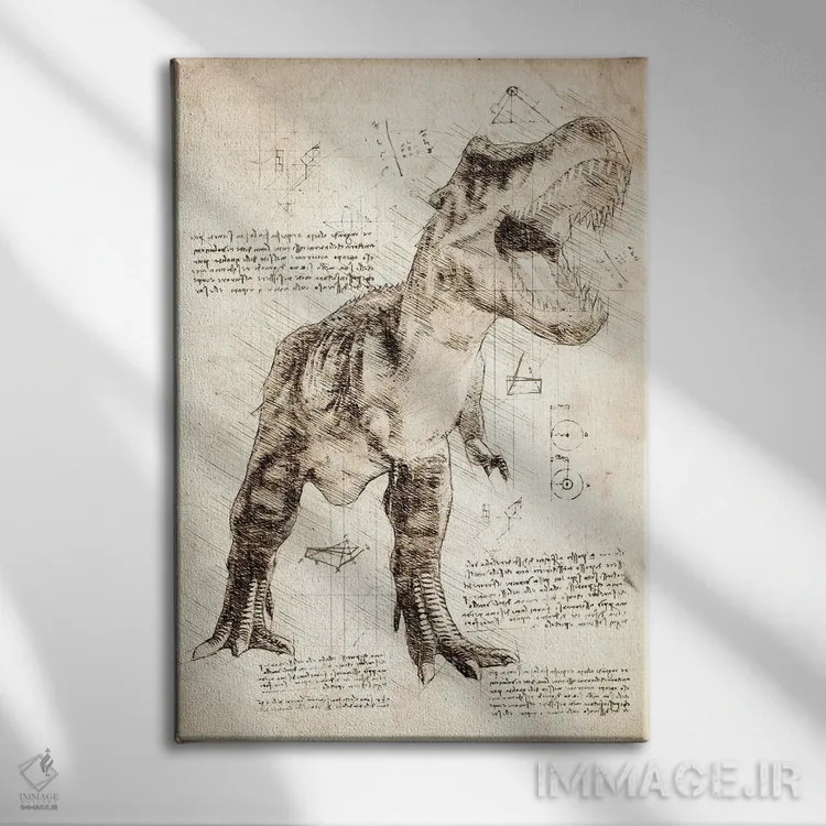 تابلو دکوراتیو تیرانوسوروس رکس اثر کورنل ولاد - نمای روبهرو روی دیوار