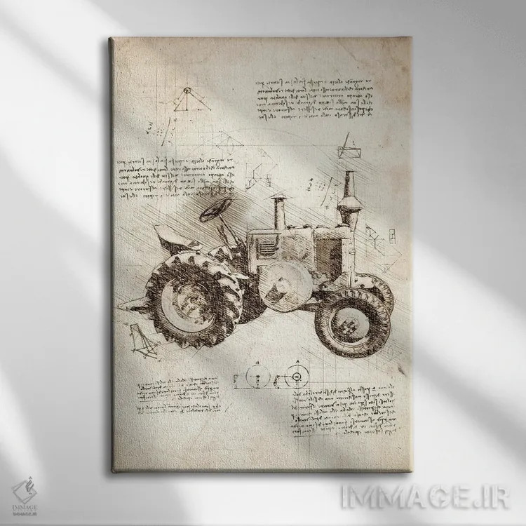 تابلو دکوراتیو تراکتور قدیمی اثر کورنل ولاد - نمای روبهرو روی دیوار