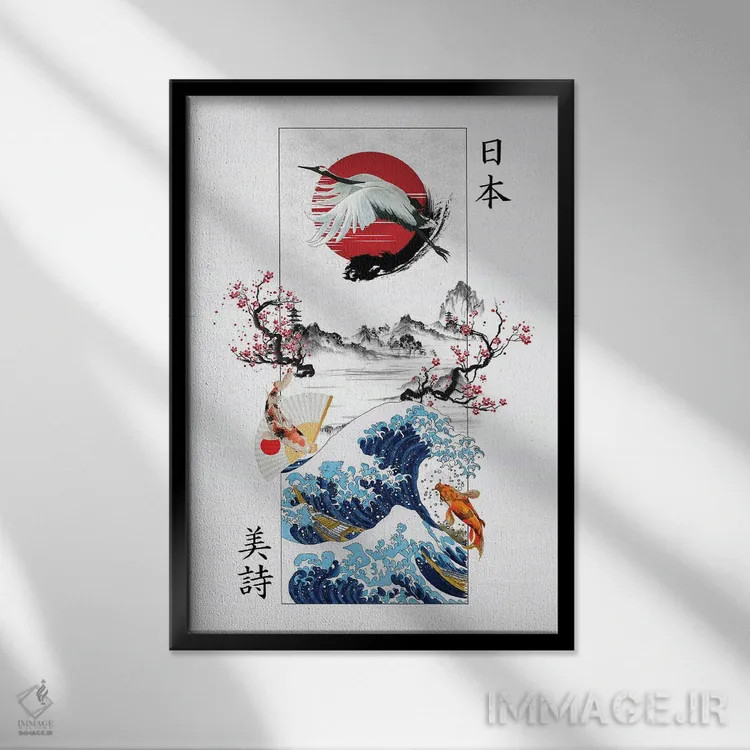 تابلو دکوراتیو احساس ژاپنی اثر کورنل ولاد - نمای قابدار مشکی