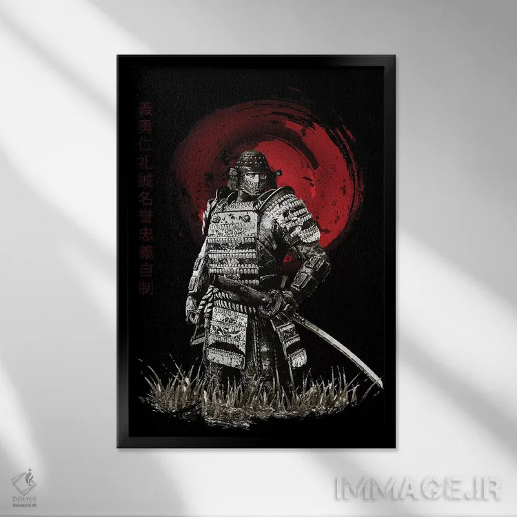 تابلو دکوراتیو سامورایی بوشیدو در حال نگاه کردن اثر کورنل ولاد - نمای قابدار مشکی