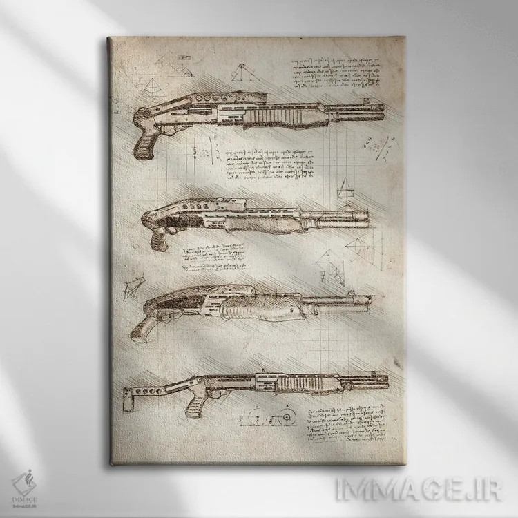تابلو دکوراتیو تفنگ ساچمه ای اثر کورنل ولاد - نمای روبهرو روی دیوار