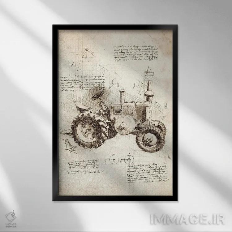 تابلو دکوراتیو تراکتور قدیمی اثر کورنل ولاد - نمای قابدار مشکی
