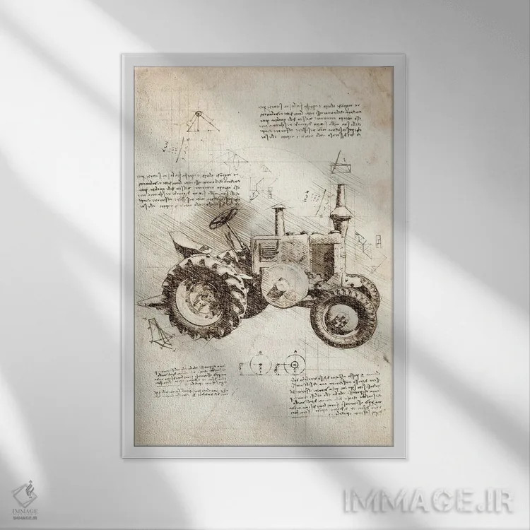 تابلو دکوراتیو تراکتور قدیمی اثر کورنل ولاد - نمای قابدار سفید