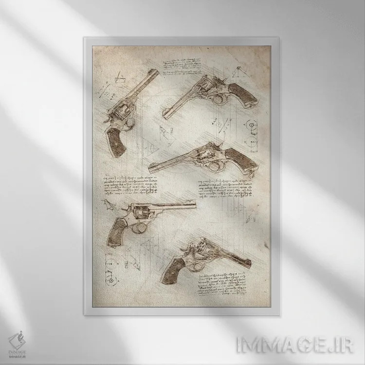 تابلو دکوراتیو تفنگ هفت تیر اثر کورنل ولاد - نمای قابدار سفید