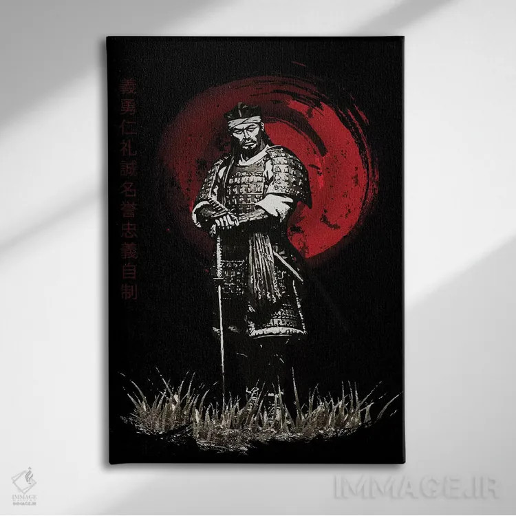 تابلو دکوراتیو سامورایی بوشیدو در حال ژست گرفتن اثر کورنل ولاد - نمای روبهرو روی دیوار