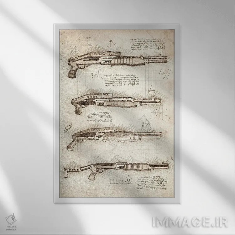 تابلو دکوراتیو تفنگ ساچمه ای اثر کورنل ولاد - نمای قابدار سفید