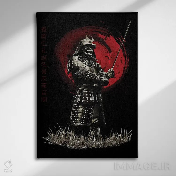 تابلو دکوراتیو سامورایی بوشیدو ایستاده قدرتمند اثر کورنل ولاد - نمای روبهرو روی دیوار