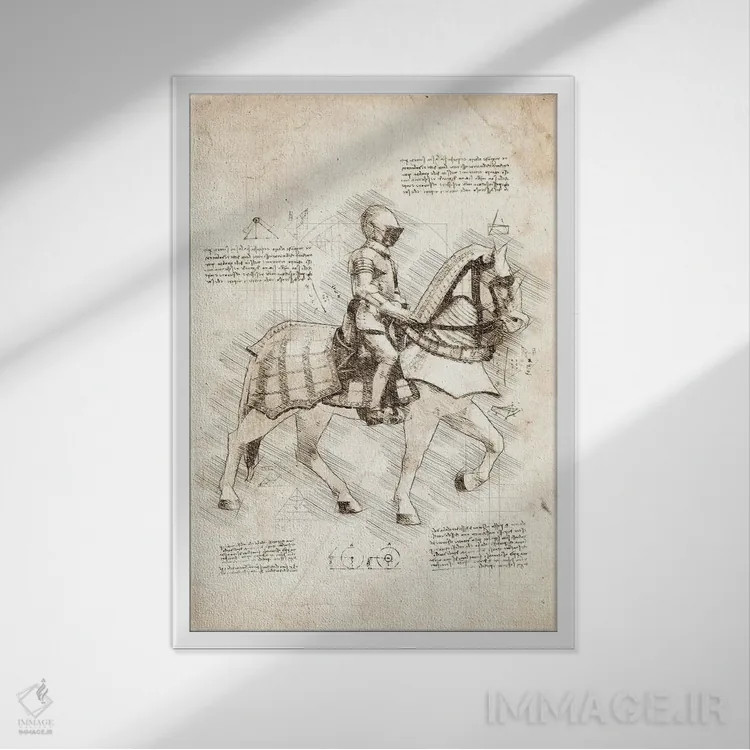 تابلو دکوراتیو شوالیه سوار بر اسب اثر کورنل ولاد - نمای قابدار سفید