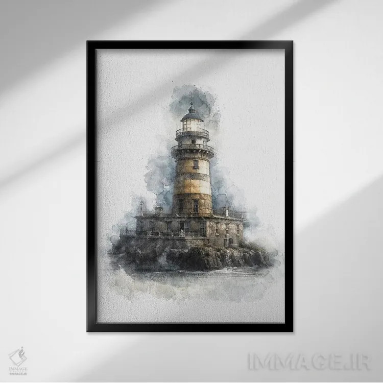 تابلو دکوراتیو فانوس دریایی اثر کورنل ولاد - نمای قابدار مشکی