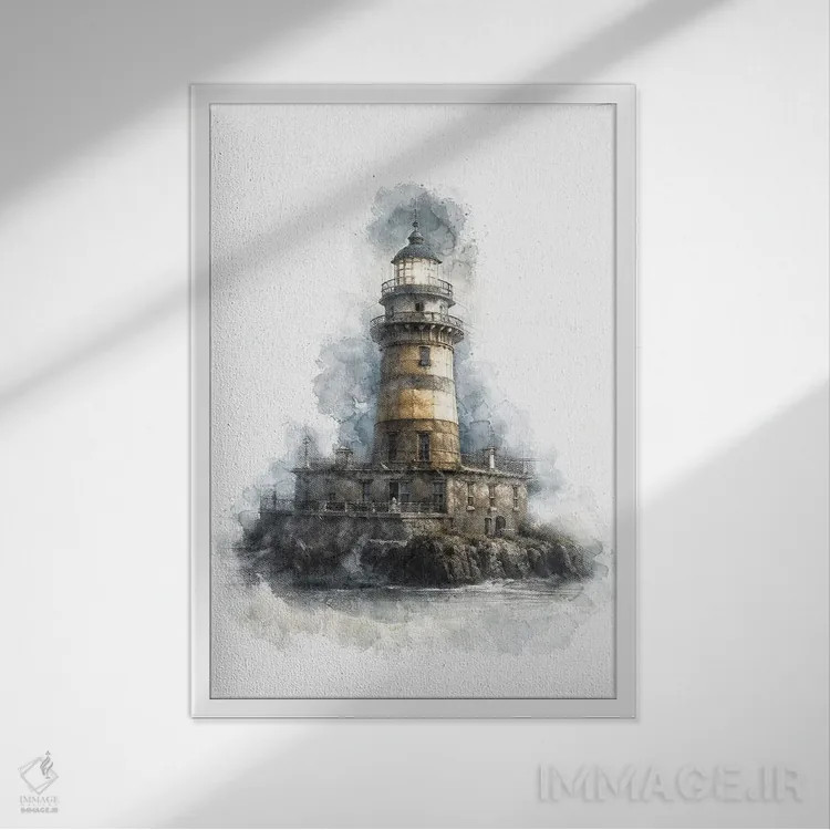 تابلو دکوراتیو فانوس دریایی اثر کورنل ولاد - نمای قابدار سفید